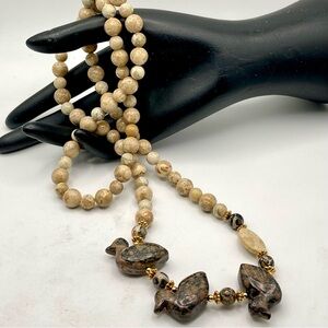 Genuine Picture Jasper Bead Necklace With Leopard Skin Jasper Carved Ducks